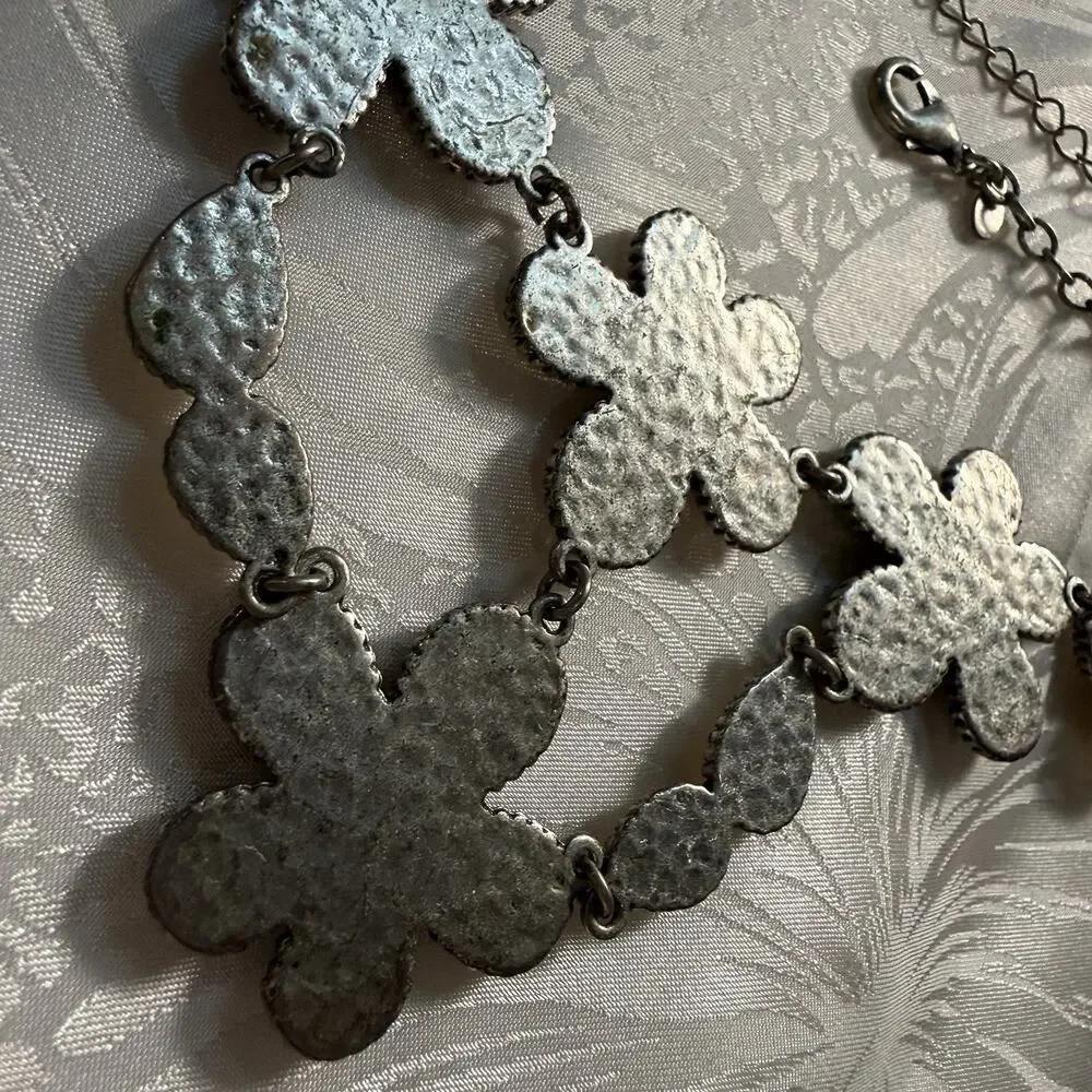 VTG Premier Designs Silvertone Black Cream Rhinestone Daisy Necklace & Bracelet